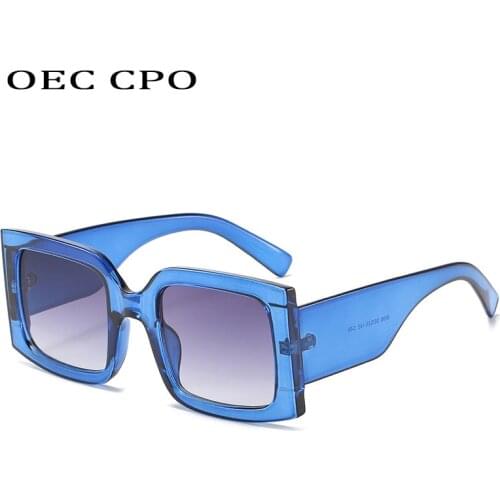 OEC CPO Vintage Square Sunglasses For Women Fashion Clear Blue Punk Sun Glasses Female Vintage Big Frame Shades Men Eyewear