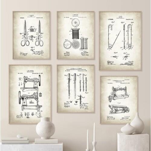 Sewing Machine Patent Posters Vintage Canvas Painting Industrial Artwork Wall Print Picture for Living Room Interior Home Decor