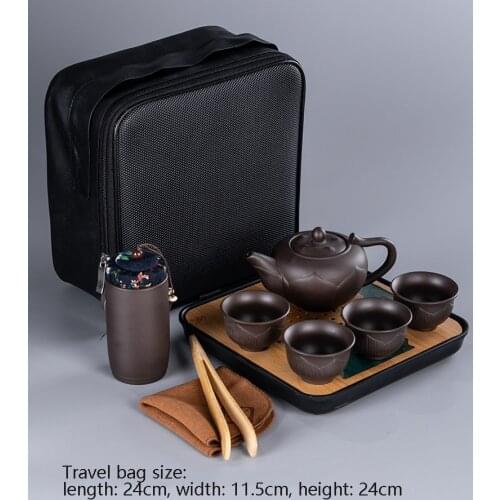 Portable Kungfu Tea Set Travel Outdoor Office Simple Use Chinese Purple Sand Tea Cups Tea Trays Chinese Tea Sets With Travel Bag