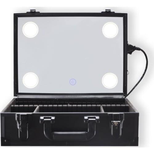 Professional Makeup Artist Beauty Manicure Black Suitcases Organizer Toiletry Cosmetic Box LED Portable Large Capacity Vanity