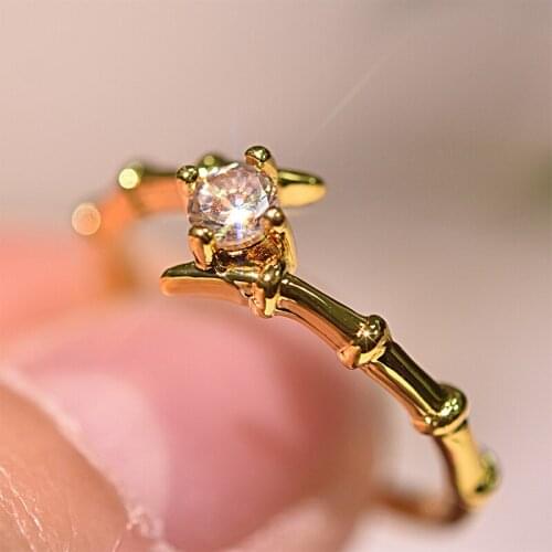 Luxury Creative Bamboo Gold Metal Ring For Women Charming Womens Wedding Engagement Ring Jewelry Fashion Accessories Gift