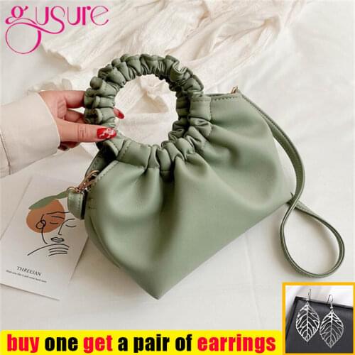 Gusure Chic Clouds Shape Bag for Women Simple Shoulder Messenger Bags Soft Wrinkled PU with Round Top Handle Small Totes
