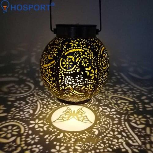 LED Solar Lantern Lights Outdoor Garden Waterproof Hollow Flower/Moon Star Projection Hanging Lamp Outdoor Lighting