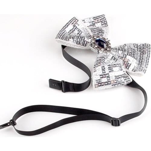 Unisex Shiny Sequins Fabric Handmade Bowknot Blue Crystal Rhinestone Women Men Boys Girls Necktie Brooches Lapel Pins Gifts