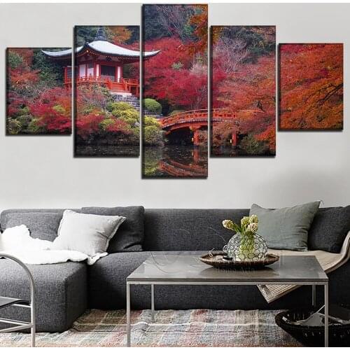 Fall Japan Garden Bridge Building DIY diamond embroidery full square round diamond painting cross stitch 5D mosaic decor5pcs