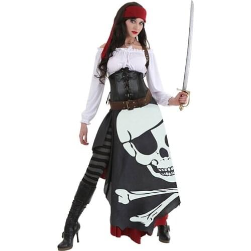 Women Gypsy Pirate Costume Halloween Carnival Uniforms Party Cosplay Costumes Skull Banner Fancy Dress Pirates Outfit