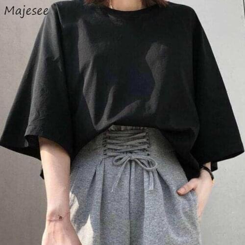 Women Sets O-neck Loose Solid T-shirts Drawstring High Waist Adjustable Pocket Wide Leg Full Length Casual Pants Korean Ins New