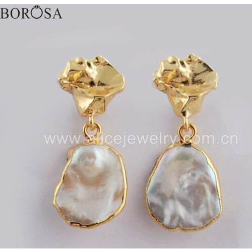 BOROSA Fashion Gold Filled Freeform Natural Freshwater Pearl Earrings Irregular Baroque Pearl Dangle Earring for Women G1780