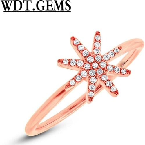 Womens 0.10 CT 10K Rose Gold Natural Round Diamond Star Snowflake Fashion Ring