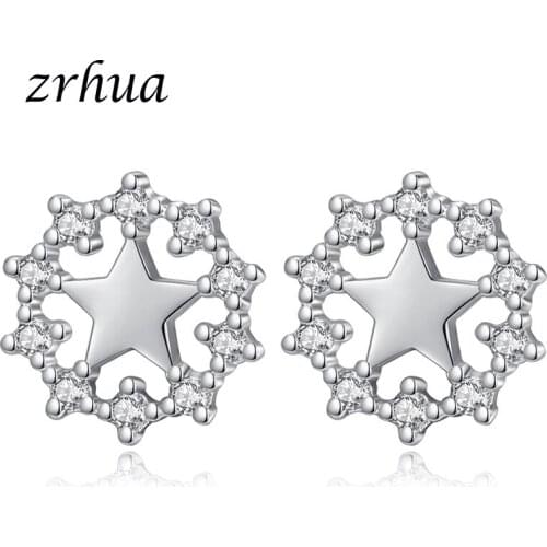 ZRHUA Stylish Silver Color Shiny Star Austrian Crystal Stone Earrings Bridal Wedding Ceremony Engagement Jewellery