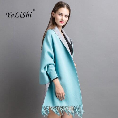 2020 Autumn Women Poncho Batwing Sleeve Poncho Women cashmere Tassels Women Cardigans Winter Poncho Cape Double-sided shawl