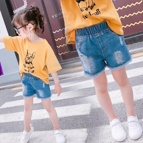 2020 summer new girls wide leg shorts girl wild pants tide children fashion hole denim shorts