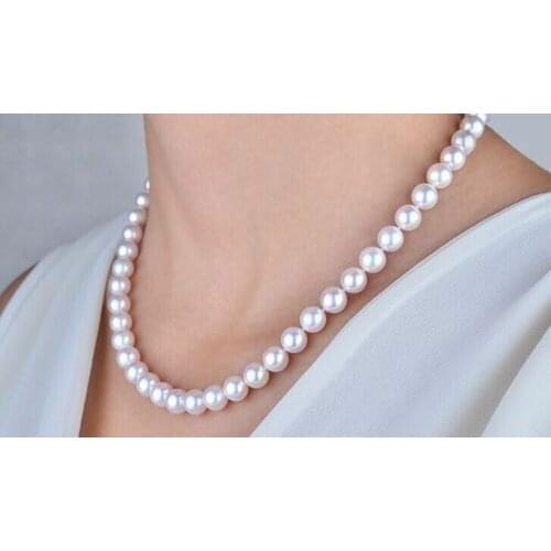 AAA 7-8 mm PERFECT round classic south sea white pearl necklace18inch 14k