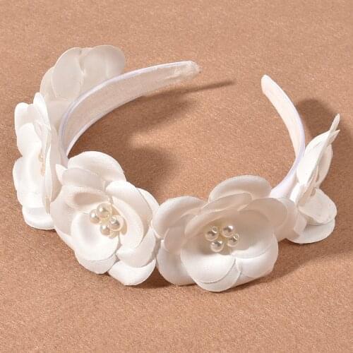 ACRDDK Bridal White Floral Hairband For Women New Fashion Pearl Hair Accessories Handmade Headbands Wedding Exqusite Headwear