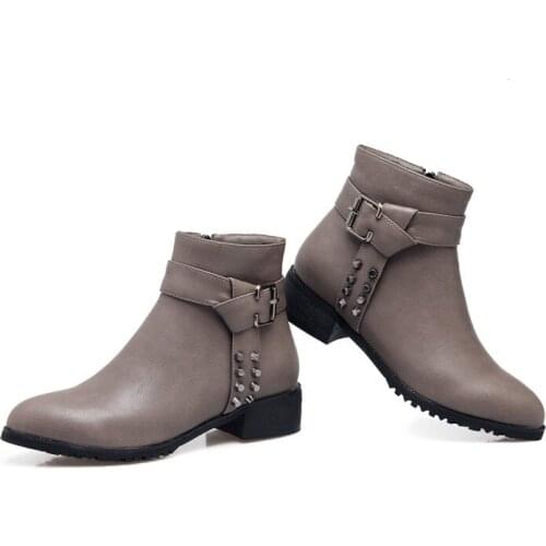 Big Size 9 10 11-15 boots women shoes ankle boots for women ladies boots Side zip belt buckle willow