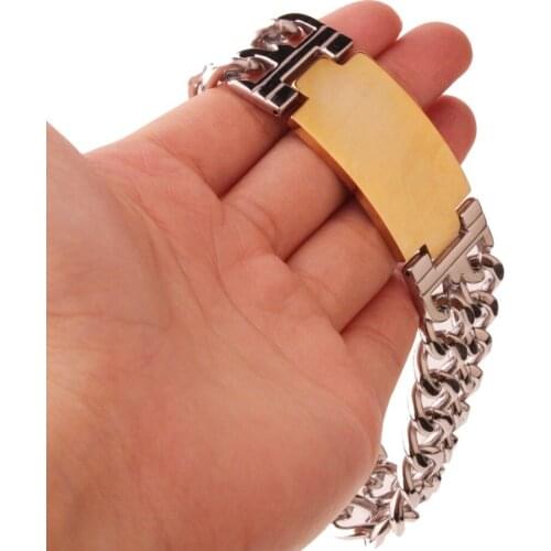 23MM Fashion New Jewelry 316L Stainless Steel Gold ID Tag 2 Rows Cuban Curb Chain Mens Unisexs Bracelet Bangle 9" Xmas Gift