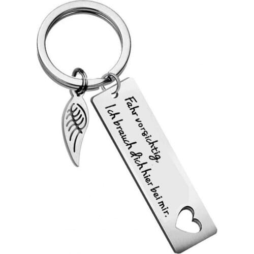 German Letter Fahr vorsichtig lch/drive carefully Stainless Steel Key Chain for Valentine Day Keychain Key Ring Holder Gift