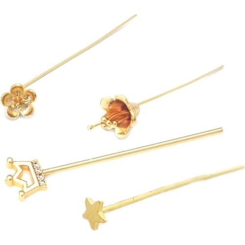 37612)10PCS Flower 8MM Length 50MM 24K Gold Color Brass with Plum Flower Pins Jewelry Making Supplies Diy Findings Accessories