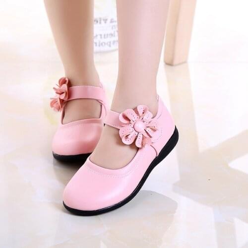 Flowers Children PU Leather Princess Shoes For Big Teens Girls Kids Black Party Wedding Dress Shoes 6 8 10 11 12 13 14 Years Old