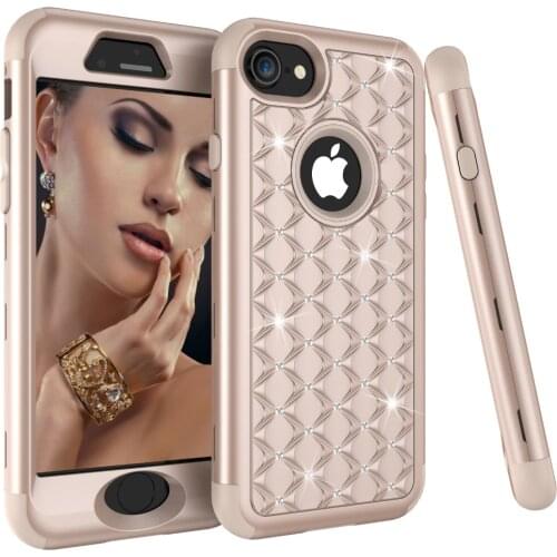 3 in 1 Hybrid Shockproof Armor Phone Cases for iPhone 12Pro 11Pro Max XR X XS Max 7 8 Plus 12MIni 11Pro Bling Diamond Back Cover