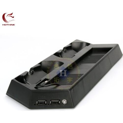 HOTHINK USB Dual Cooling Fans Charging vertical Stand Holder For Playstation 4 PS4 SLIM and dualshock 4 controller