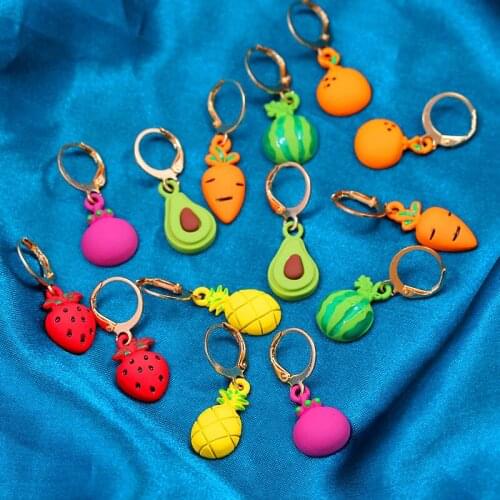 JJFOUCS 3 PCS/Set 7Styles Fruit Vegetable Drop Earring Alloy Enamel Strawberry Watermelon Carrot Earring Fashion Student Jewelry