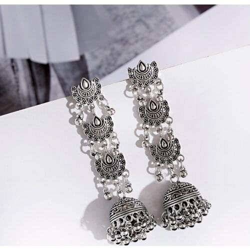 Classic Retro Womens Crescent Long Earrings Bijoux Vintage Bird Shape Bell Tassel Earrings Tribe Indian Jewelry