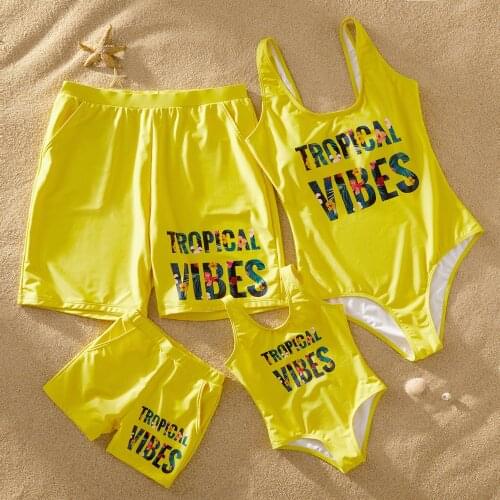 PatPat 2021 New Summer Tropical Flower Alphabet Printed Matching Swimsuits for One-Piece Family Look Swimwear Sets