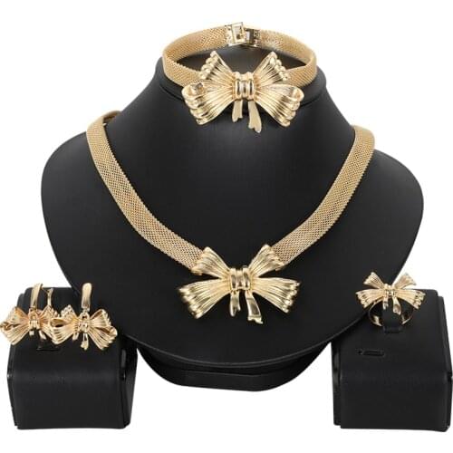 African Gold Plated Color Jewelry Sets For Women Dubai Bridal Wedding Wife Gifts Necklace Bracelet Earrings Ring Jewellery Set