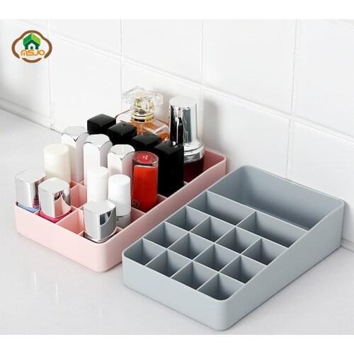 MSJO Makeup Box Organizer for Women Plastic 15 Grids Lipstick Holder Bathroom Desktop Cosmetics Organization Storage Boxes Bin