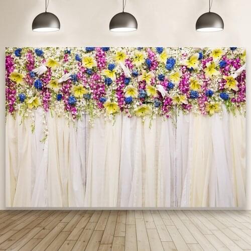 Colorful Flower Wall Photography Backdrops Wedding Ceremony Stage Party Decor Cartoon Custom Photo Background Vinyl Banner