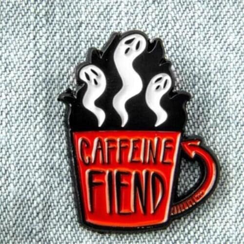 New Red Coffee Devil Cup Metal Brooch White Coffee Cup Badge Brooch Funny Clothing Fashion Accessories Gift