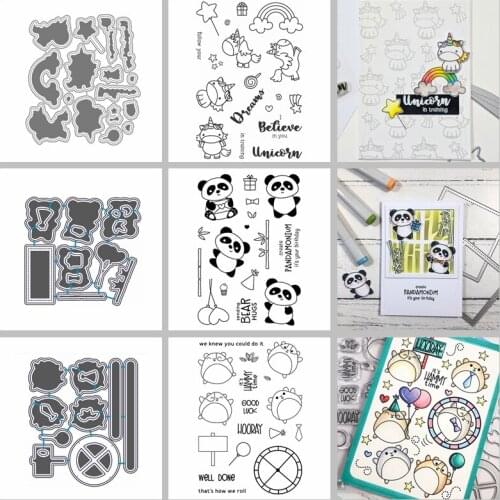 Lovely Panda Unicorn Rat Animals Balloon Gifts Metal Cutting Dies Match Clear Silicone Stamps Bear Hugs DIY Scrapbooking 2020