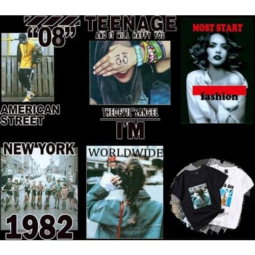 Fashion Youth Girls Iron on Patches Heat Transfer Sexy Lady Stickers for DIY T-Shirt Clothing Decoration Printing Appliques