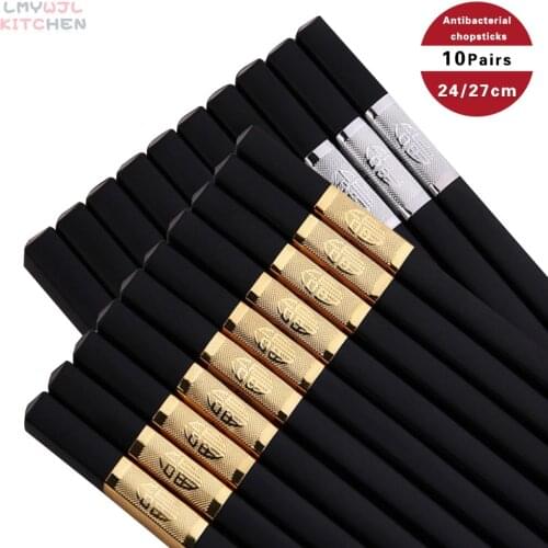 10 Pairs of Japanese Anti-slip and Anti-mold Chopsticks Golden Silver Food Grade Plastic Chopsticks Set Korean Kitchen Supplies