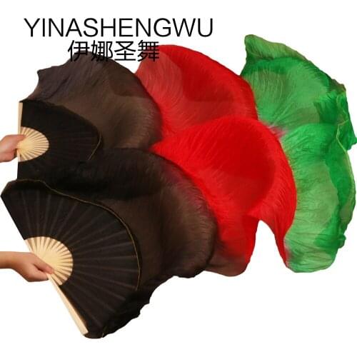 New Arrivals Stage Performance Dance Fans 100% Silk Veils Colored Women Belly Dance Fan Veils (2pcs) black+red +green
