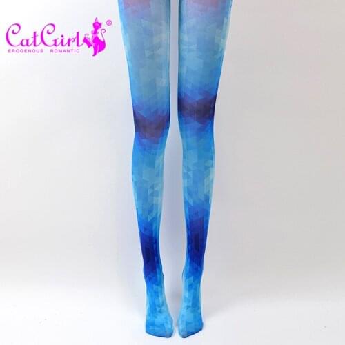 New Designs Print Blue Pantyhose Womens Tights Gradient Ramp Stockings