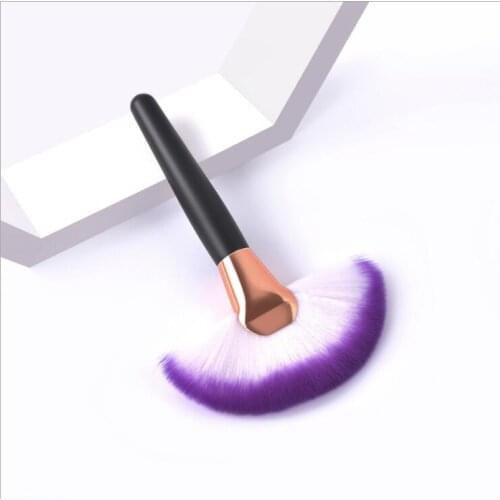 Single large fan-shaped brush wooden handle highlighting brush makeup tool brush