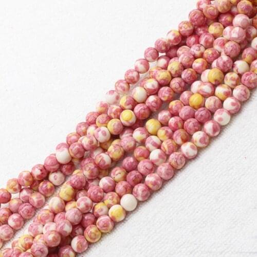 Wholesale 3-14mm Pink&Yellow Snow Jaspers Round Loose Beads 15" bjr16,For Jewelry making, can mixed wholesale