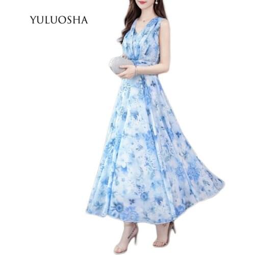 YULUOSHA Prom Dresses V-Neck Sleeveless Draped A-Line Dress Prom Vestidos De Fiesta Largos Elegantes De Gala Plus Size Dress