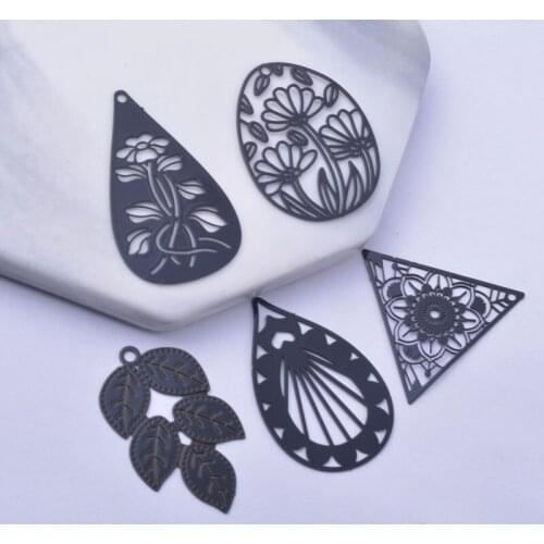 12pcs Brass Laser Tute Thin Black Flower And Leaf Charms DIY Making Eearring Pendant Jewelry Findings