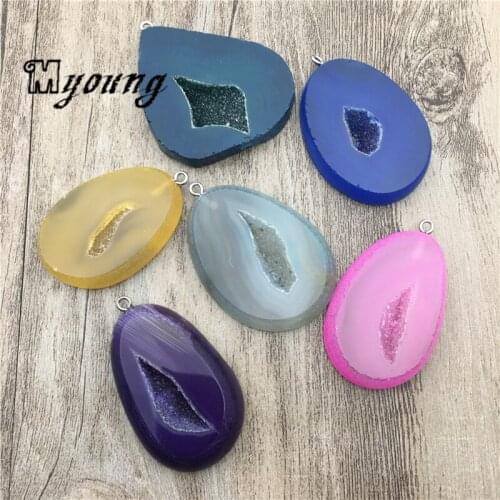 Freeform Agates Geode Druzy Slice Pendants,Faceted Natural Stone Agates Quartz Drusy Charms For DIY Jewelry Making MY1907
