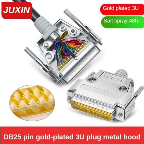 Industrial solid pin gold plated DB25 male female computer components connector 25 pin plug 25p connector with metal hood