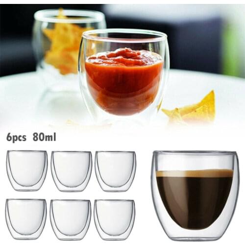 Double Walled Clear Glass Mugs 6Pcs Sets Wine Espresso Coffee Tea Cups Thermal Tumbler Glasses Glassware Beer Cup