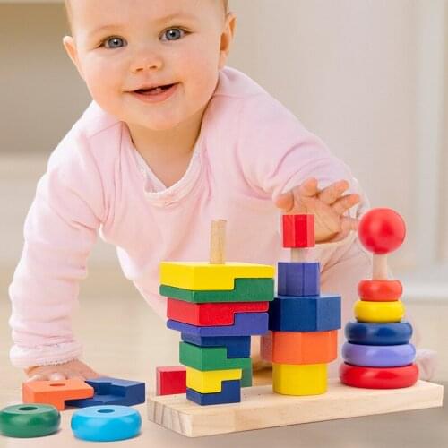 Rainbow Stacking Ring Tower Stacking Folding Cup Stapelring Blocks Wood Plastic Toddler Toy Baby Toys Infant Toys GYH