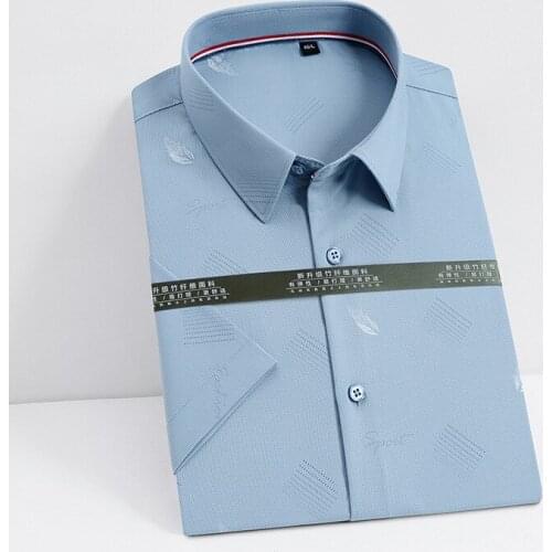 No Pockets Thin Printed Short-sleeved Shirt Men Slim Fit Non-iron Formal Work Shirt Soft Cozy Casual Business Professional Shirt
