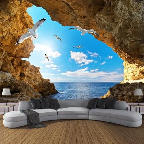 Custom Self-Adhesive Waterproof Mural Wallpaper Modern 3D Seascape Cave Wall Sticker Bathroom Living Room Thicken 3D Wallpapers