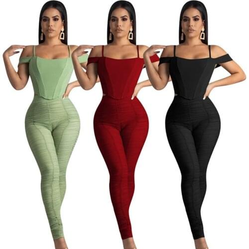 Mesh Draped Two Piece Set Women Spaghetti Strap Backless Crop Top+ Pleated Pencil Pant Sweat Suits Tracksuit Outfits Plus Size