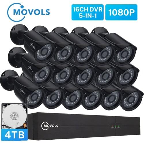 Movols 1080P 16CH H.265+ Security Video Surveillance Kit 12PCS Waterproof IR-CUT Night Vision Camera 2MP P2P Home CCTV System