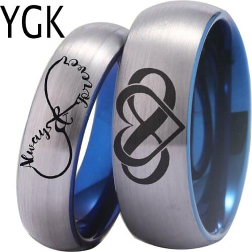 YGK Couple Wedding Jewelry For Lovers Couple Tungsten Ring Matte With Blue Tungsten Wedding Ring infinity heart Always& Forever